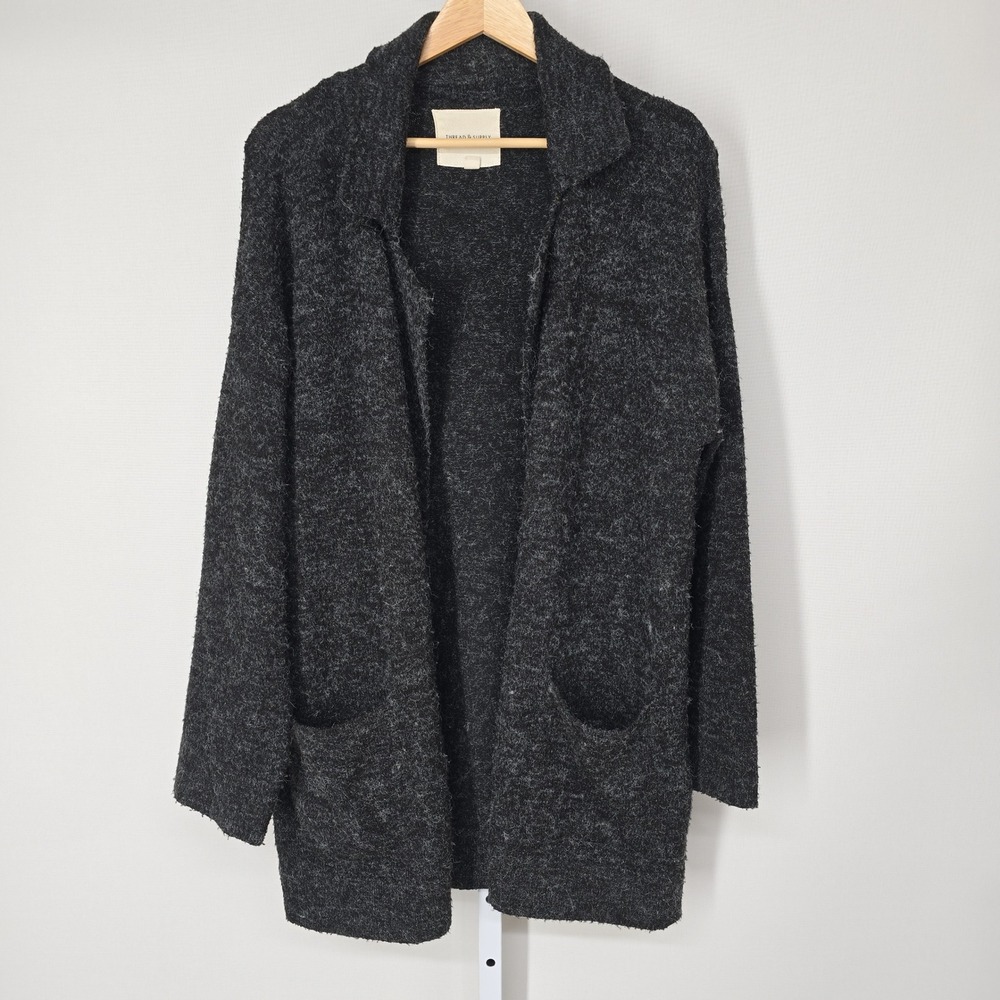 Thread & Supply Womens Black Textured Open Front Cardigan Jacket Medium